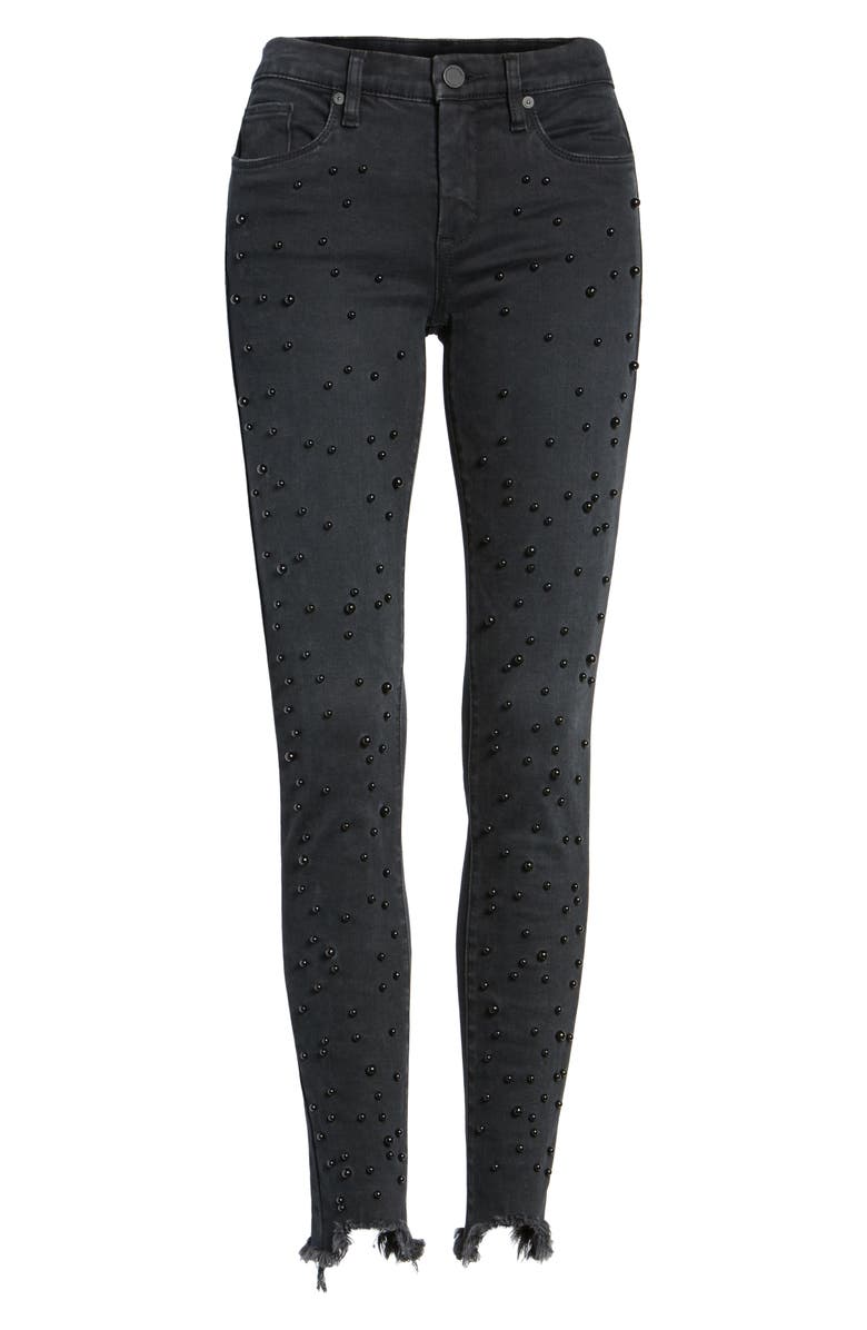 BLANKNYC Faux Pearl Embellished Skinny Jeans, Alternate, color, 