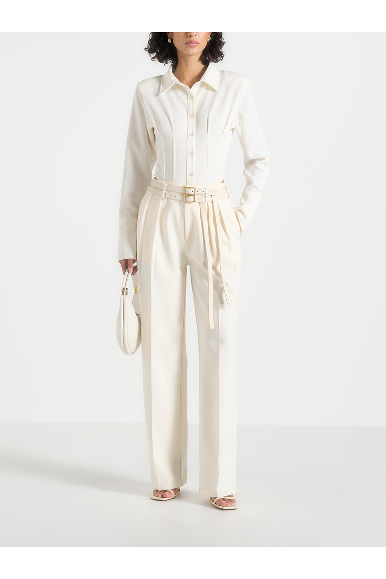 Pascale Wide Leg Trousers With Double Belt, Alternate, color, Off White