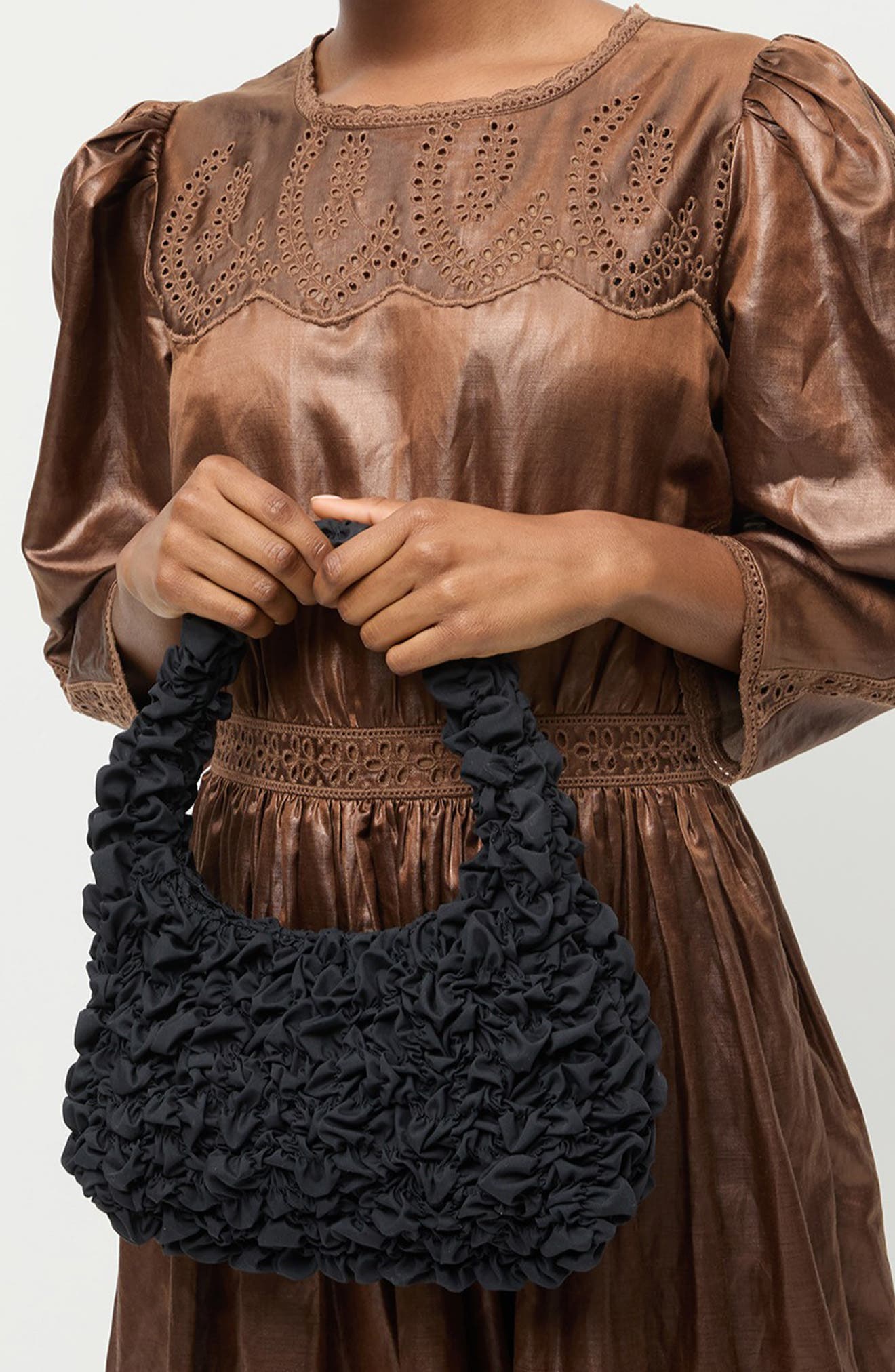 Loeffler Randall Smocked Mini Shoulder Bag, Alternate, color, Black