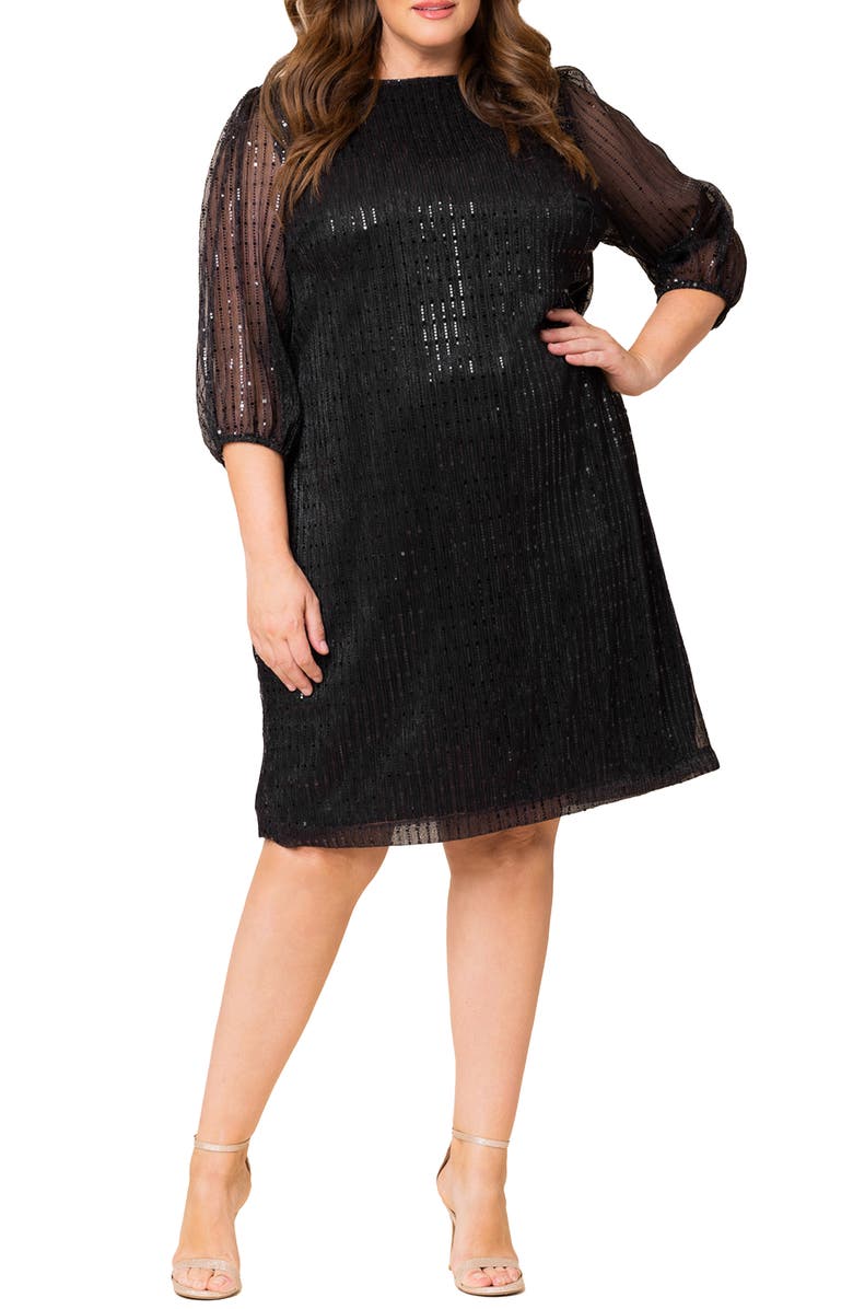 Kiyonna Sequin Splendor Shift Dress, Main, color, Onyx