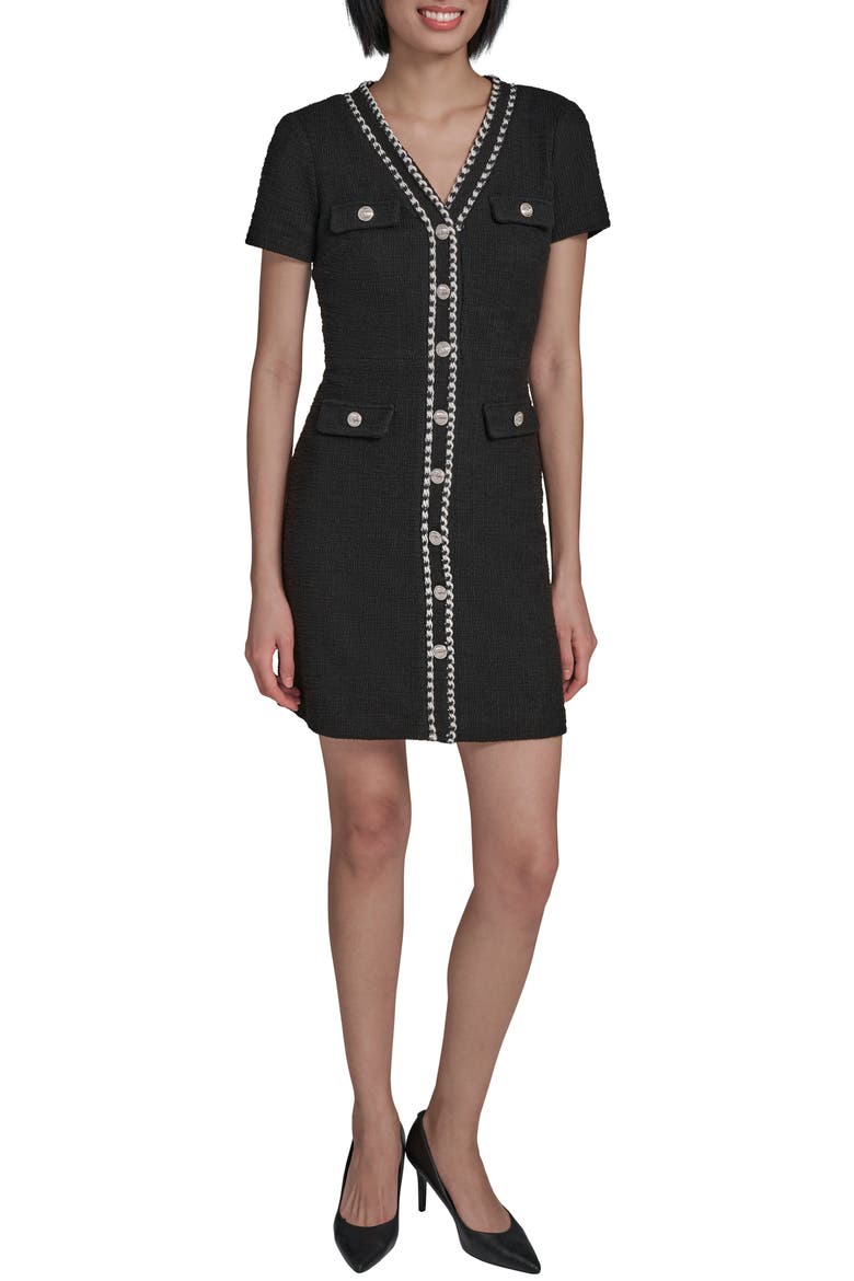 Braided Trim Tweed Sheath Dress, Alternate, color, BLACK