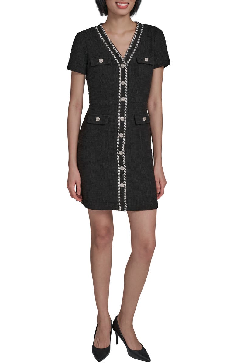 KARL LAGERFELD Braided Trim Tweed Sheath Dress, Alternate, color, 