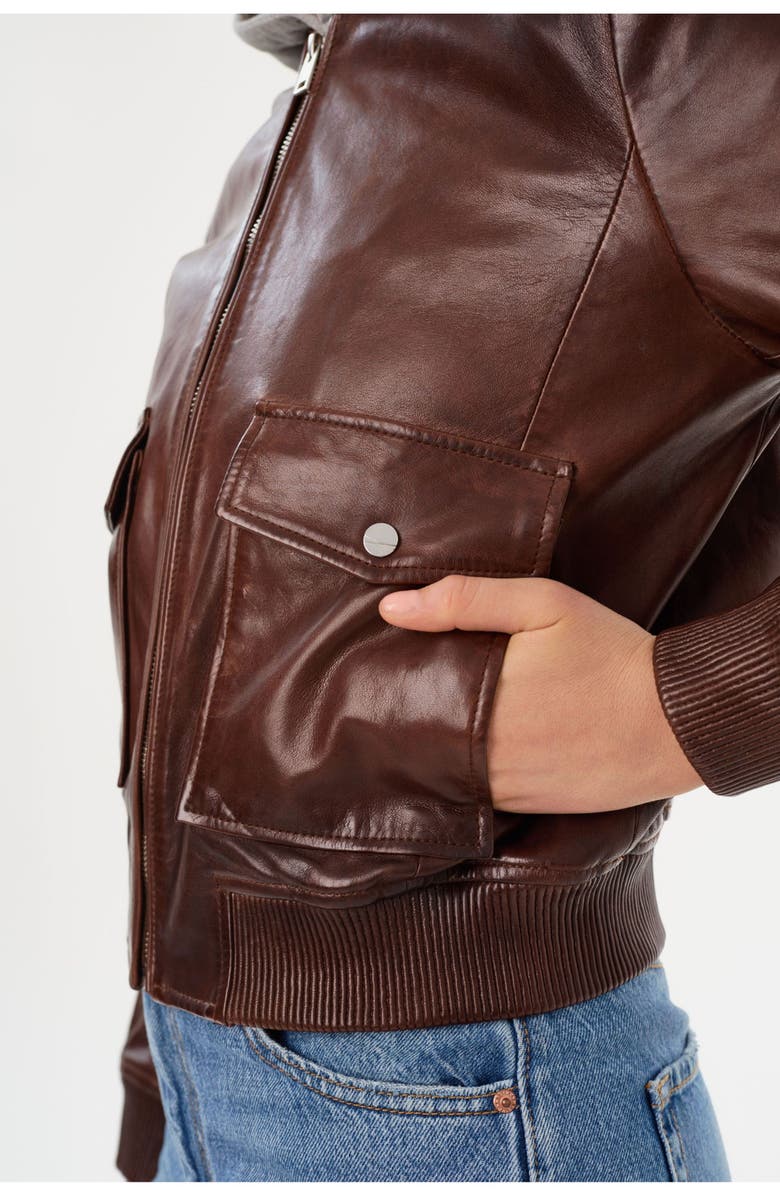 LAMARQUE CANDACE | Leather Bomber Jacket, Alternate, color, Chocolate Brown/Heather Grey