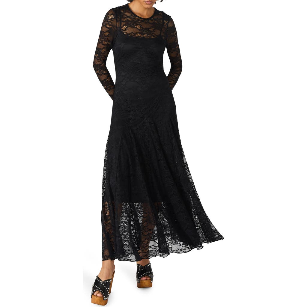 Steve Madden Elona Lace Long Sleeve Maxi Dress In Black