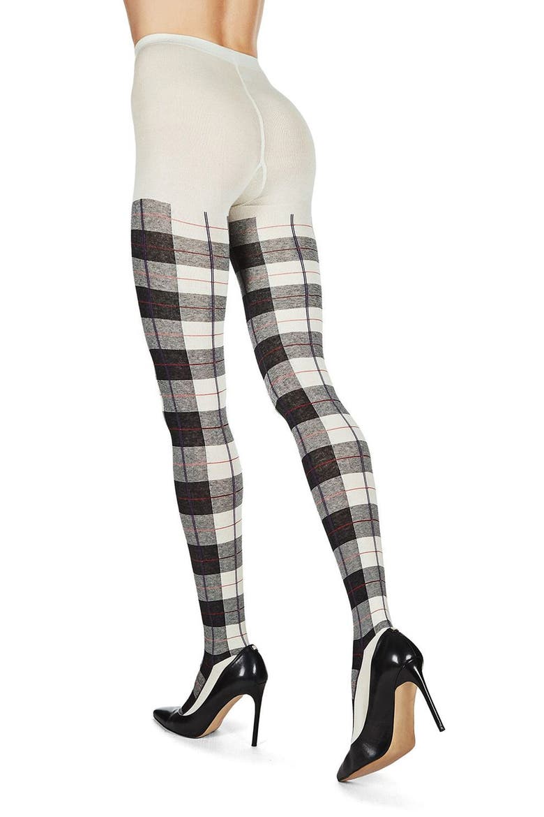 Glasgow Plaid Sweater Tights, Alternate, color, WINTER WHITE