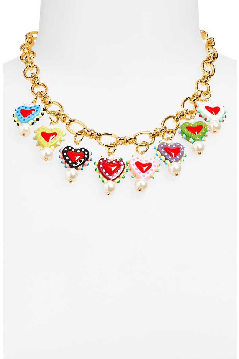Nyla Crystal Heart Charm Collar Necklace, Alternate, color, GOLD