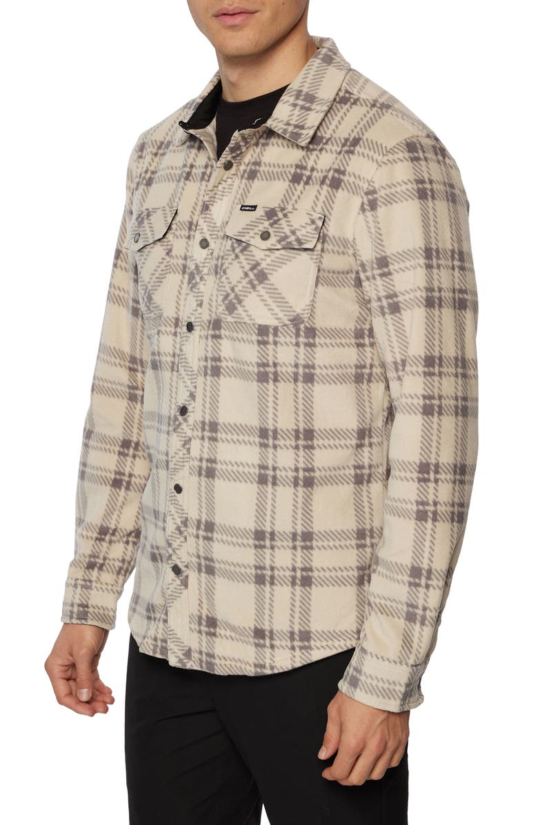 O'Neill Glacier Plaid Fleece Snap-Up Shirt, Alternate, color, Light Khaki