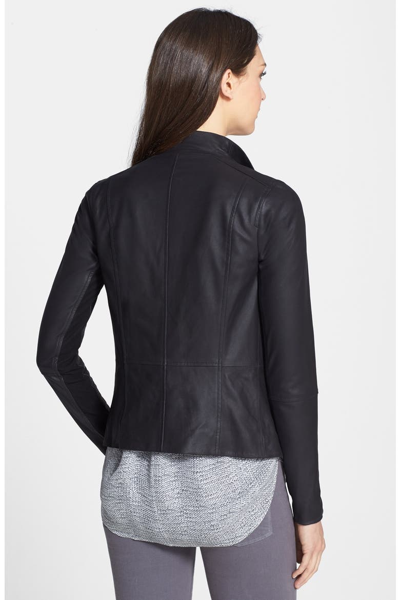 Drape Neck Leather Jacket, Alternate, color, BLACK
