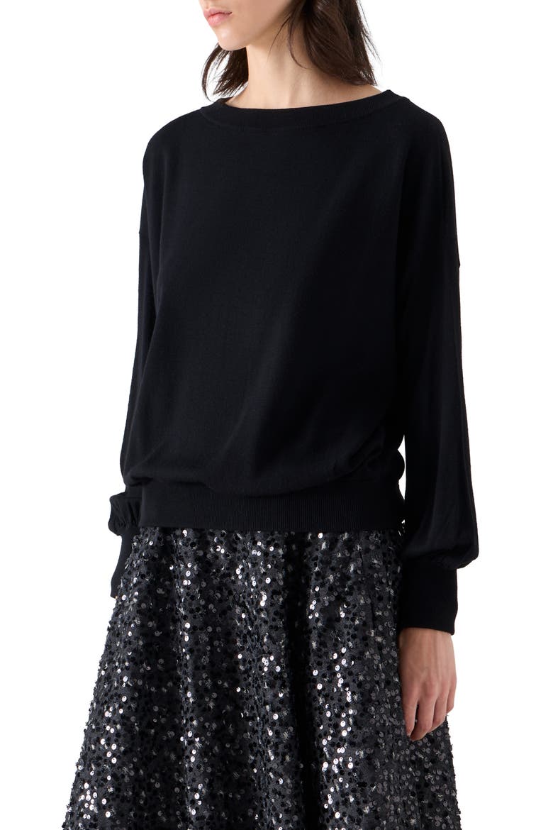 Off the Shoulder Virgin Wool Sweater, Alternate, color, BLACK