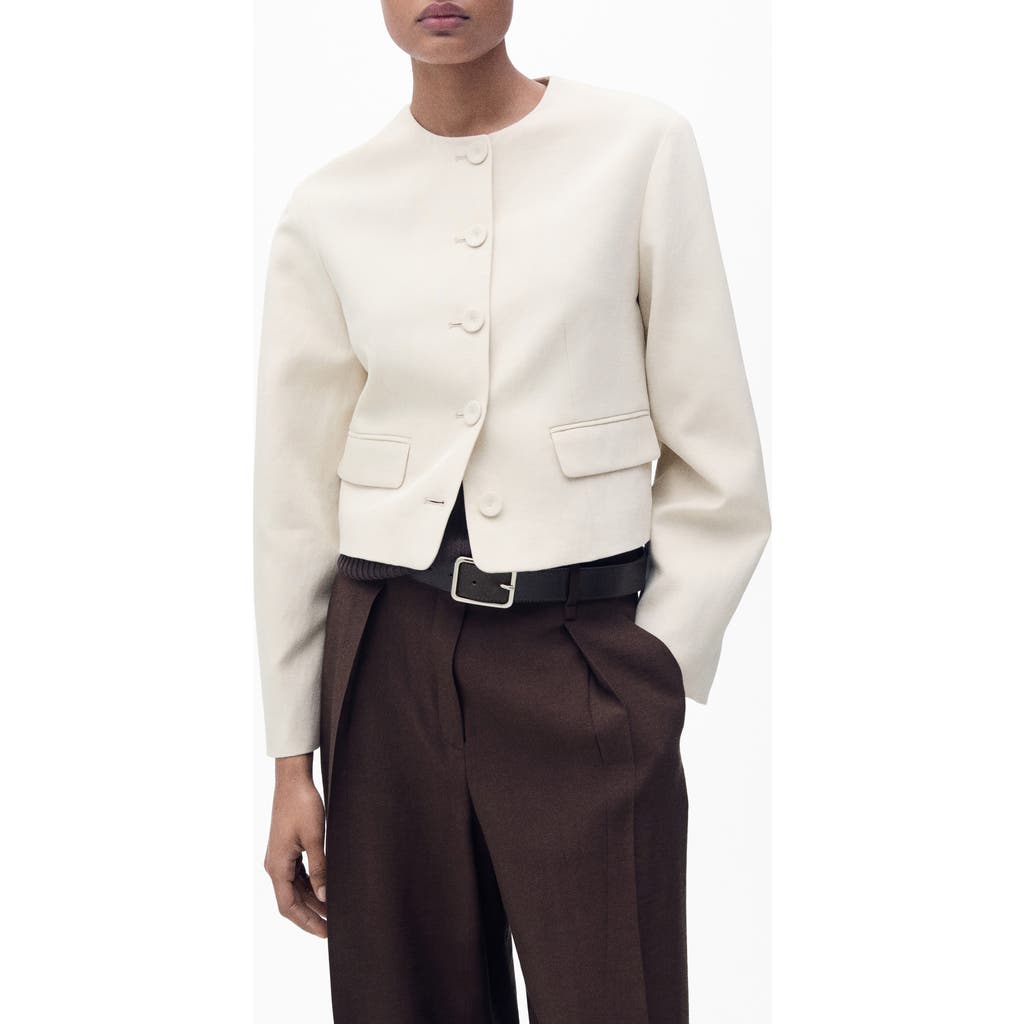 Mango Buttoned Linen Blend Jacket In Gray