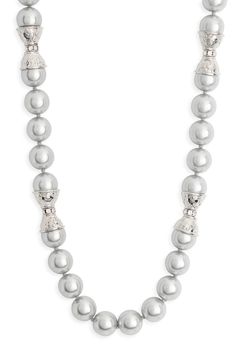 Light Grey Faux Pearl Necklace, Main, color, LIGHT GREY PEARL