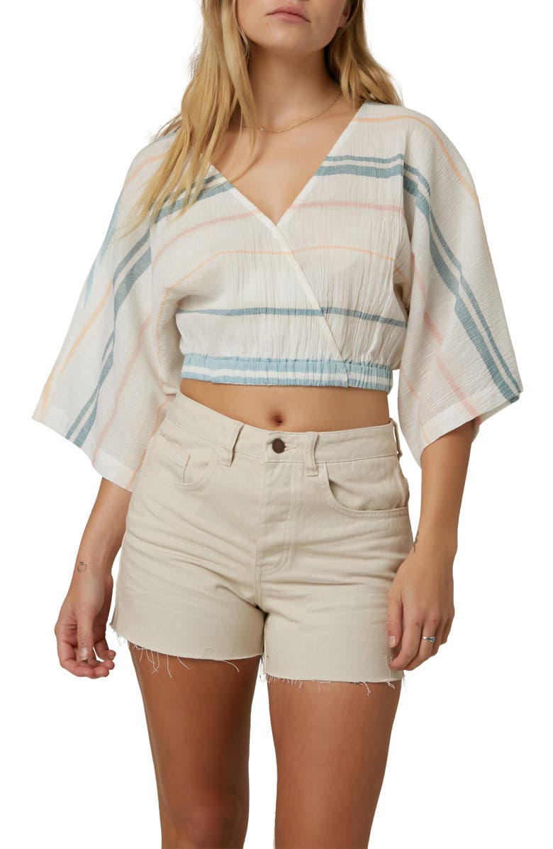 O'Neill Dottie Stripe Woven Faux Wrap Top, Main, color,