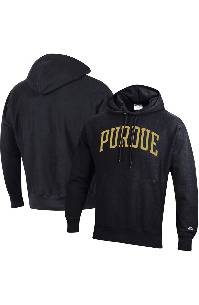 Champion Men's Champion Black Purdue Boilermakers Team Arch Reverse Weave Pullover Hoodie, Main, color, Black