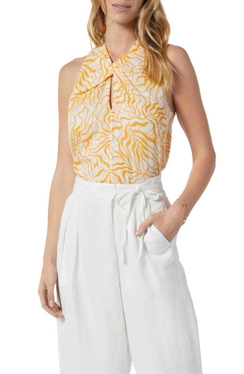 Joie Maraloma Vine Print Twist Neck Sleeveless Cotton Blouse, Main, color, 