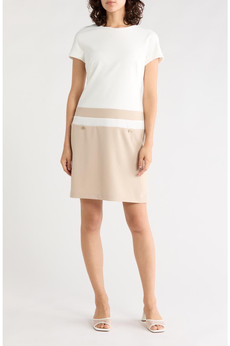Scuba Crepe Shift Dress, Main, color, IVORY/ KHAKI
