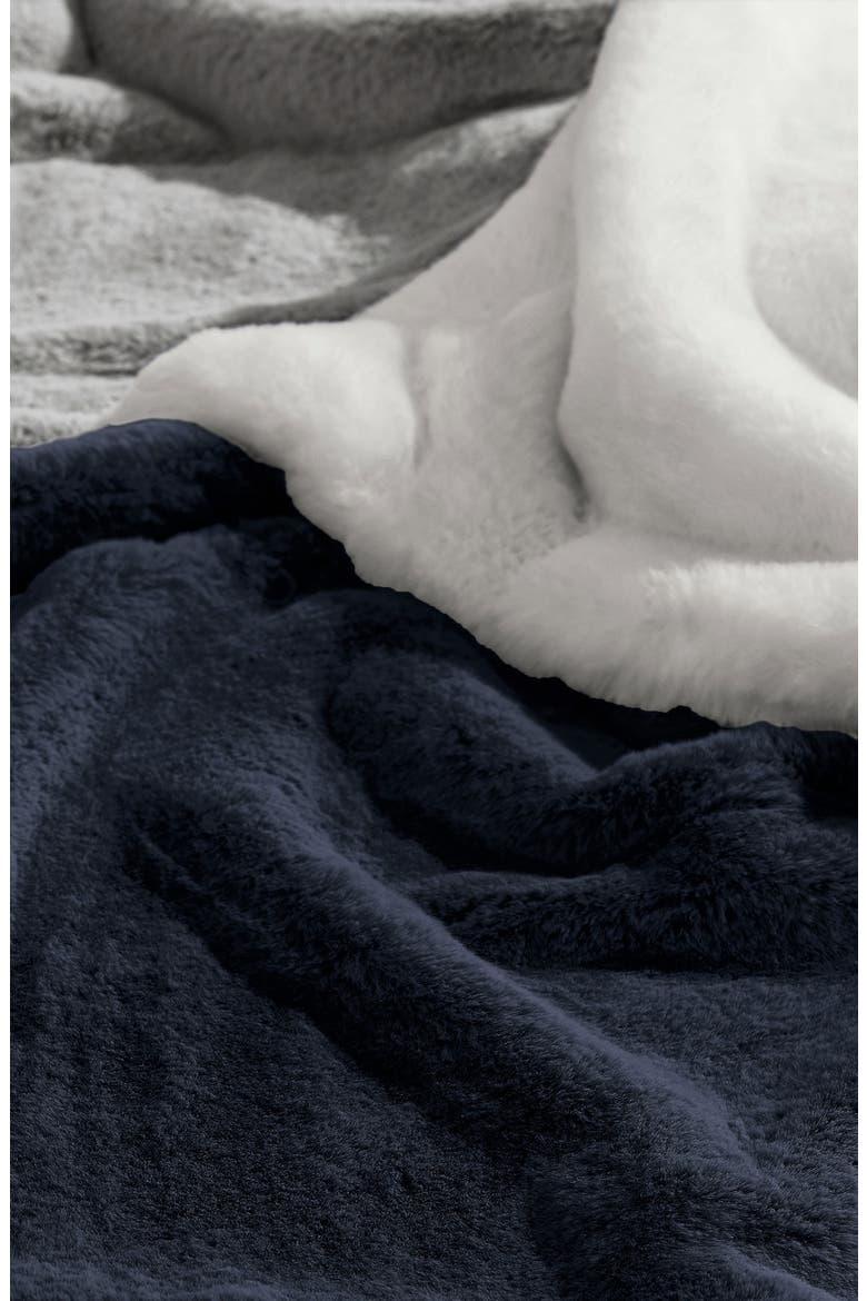 Lapin Faux Fur Throw Blanket, Alternate, color, MIDNIGHT