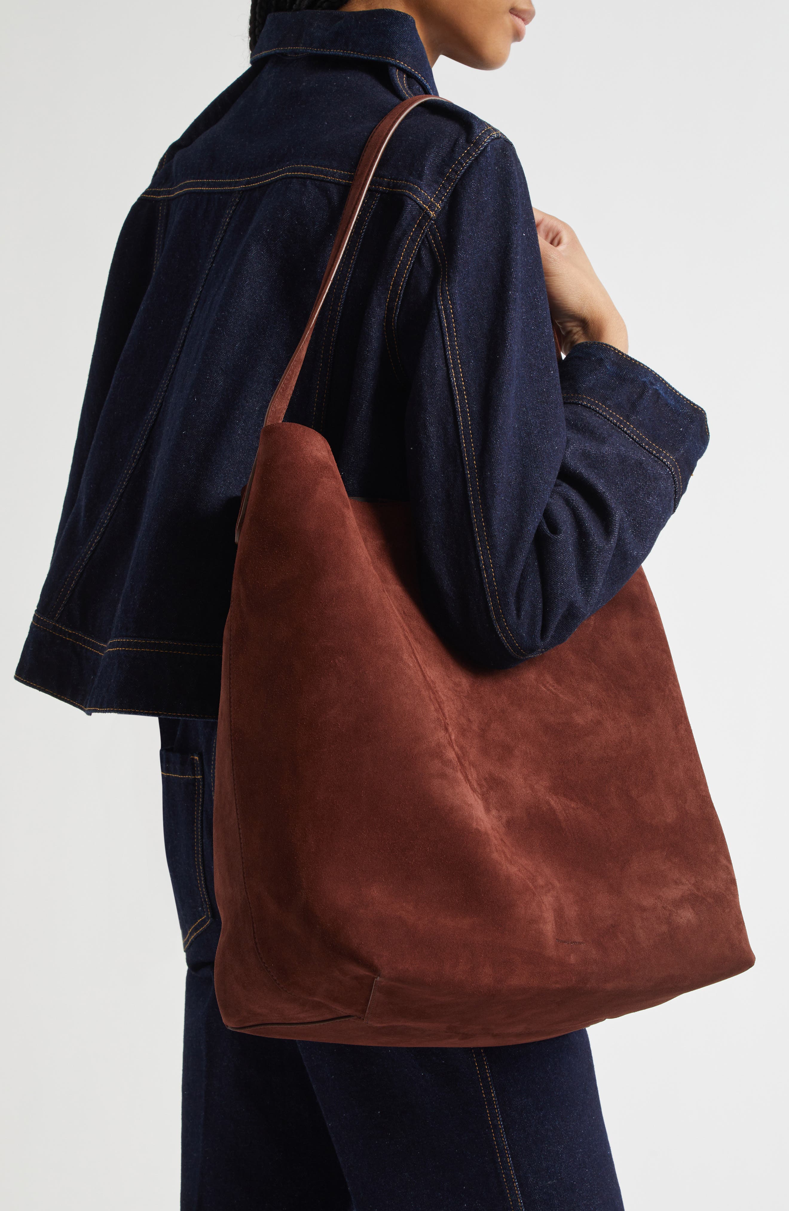 Mansur Gavriel Maxi Everyday Cabas Suede Hobo Bag, Alternate, color, Chocolate