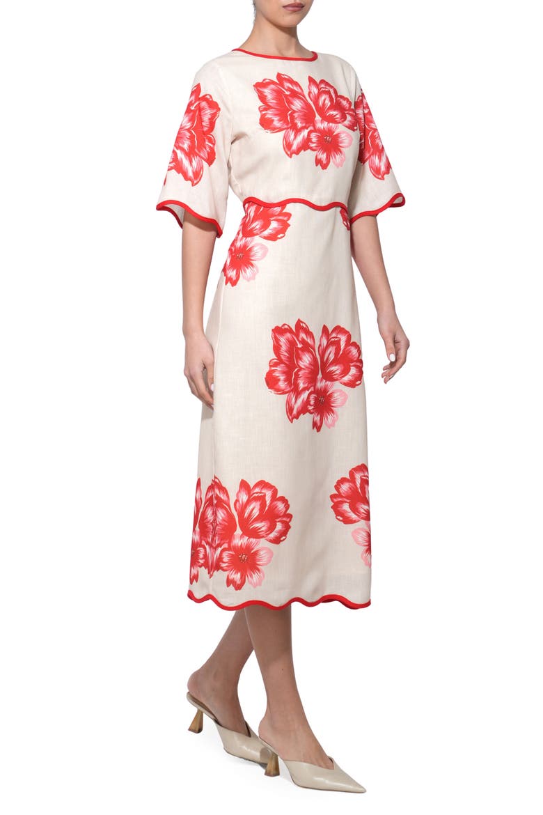 Sonia Floral Print Midi Dress, Alternate, color, CREAM/ RED