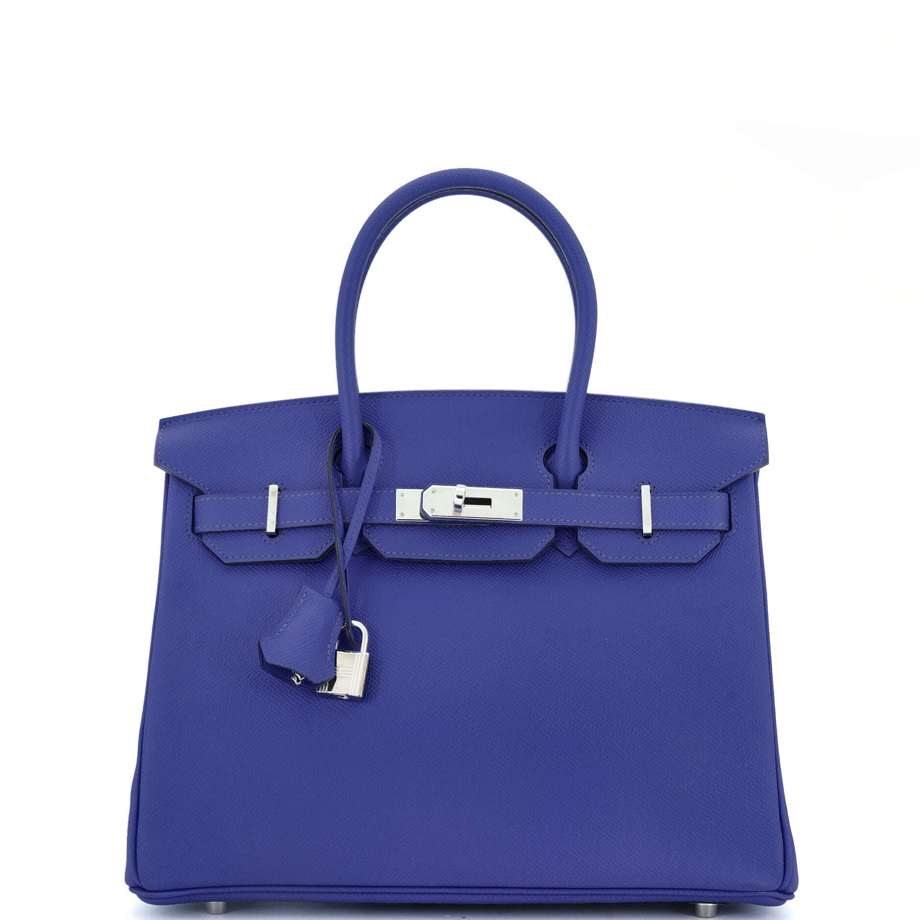 Pre-Owned Hermes Birkin Handbag Blue Epsom with Palladium Hardware 30, Main, color, Bleu Electrique