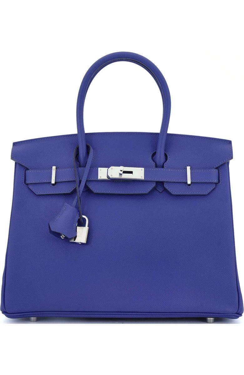 Pre-Owned Hermes Birkin Handbag Blue Epsom with Palladium Hardware 30, Main, color, Bleu Electrique