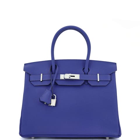 Birkin Handbag Blue Epsom with Palladium Hardware 30