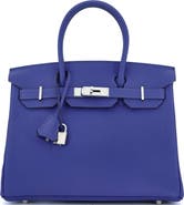 Pre-Owned Hermes Birkin Handbag Blue Epsom with Palladium Hardware 30