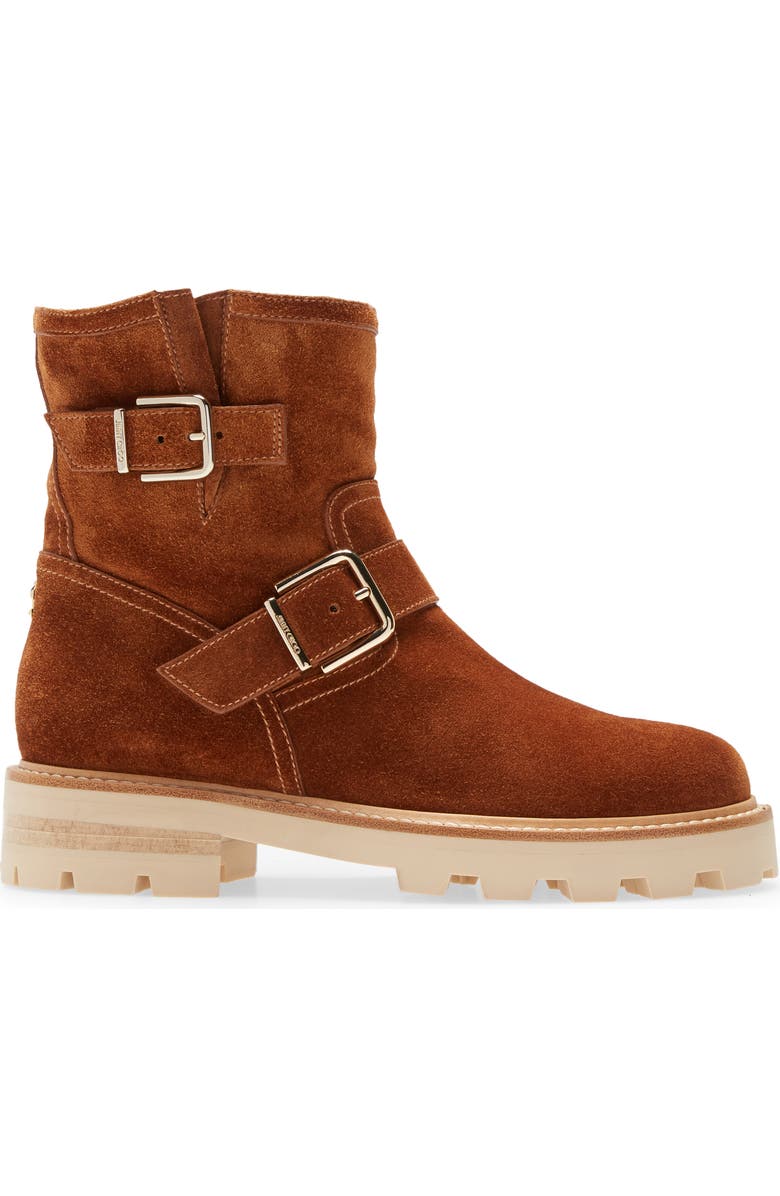 Jimmy Choo Youth II Genuine Shearling Lined Biker Bootie, Alternate, color,