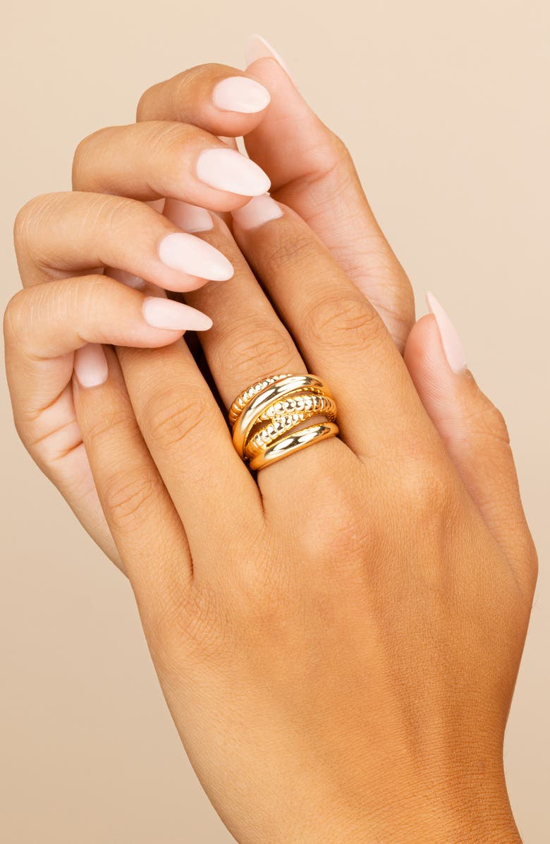 Sterling Forever Hester Polished & Ribbed Stack Ring, Alternate, color, Gold