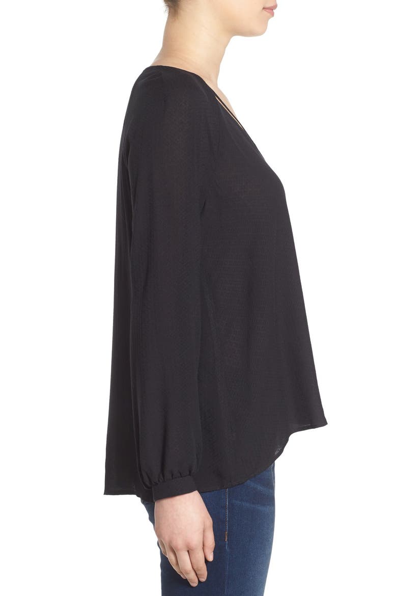 Strappy Long Sleeve Woven Blouse, Alternate, color, BLACK