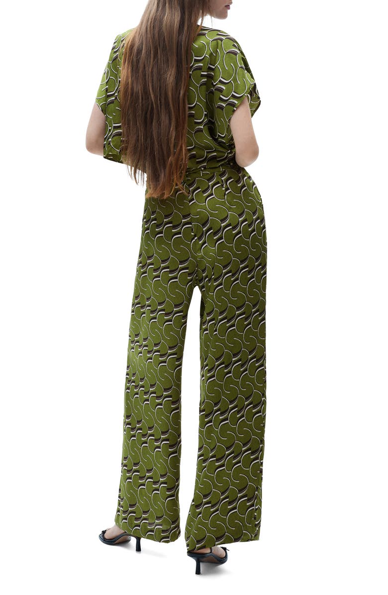 MANGO Geo Print Belted Satin Jumpsuit, Alternate, color, 