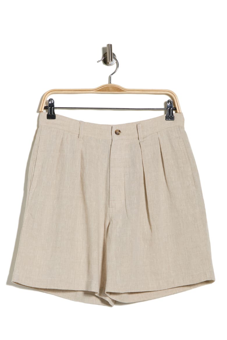 Double Pleat Linen Shorts, Alternate, color, NATURAL WHITE LINEN