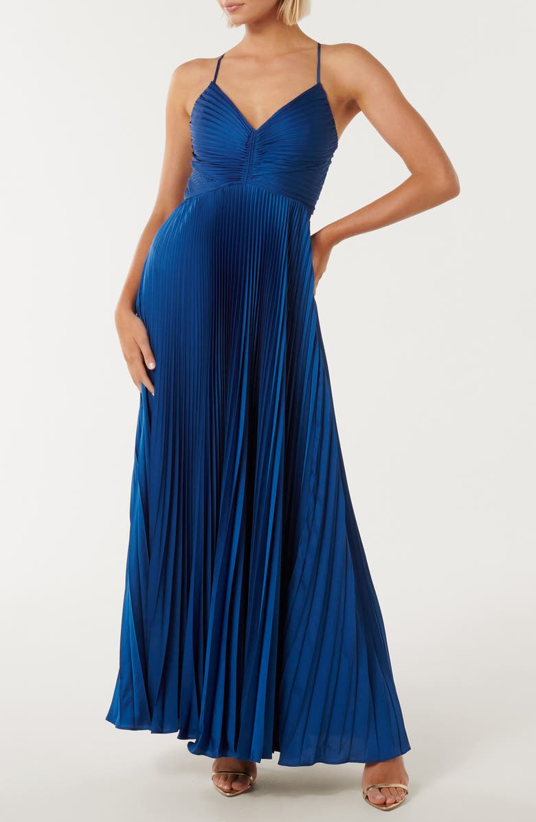 Ever New Geri Pleated Tie Back Maxi Dress, Main, color, Sapphire Blue