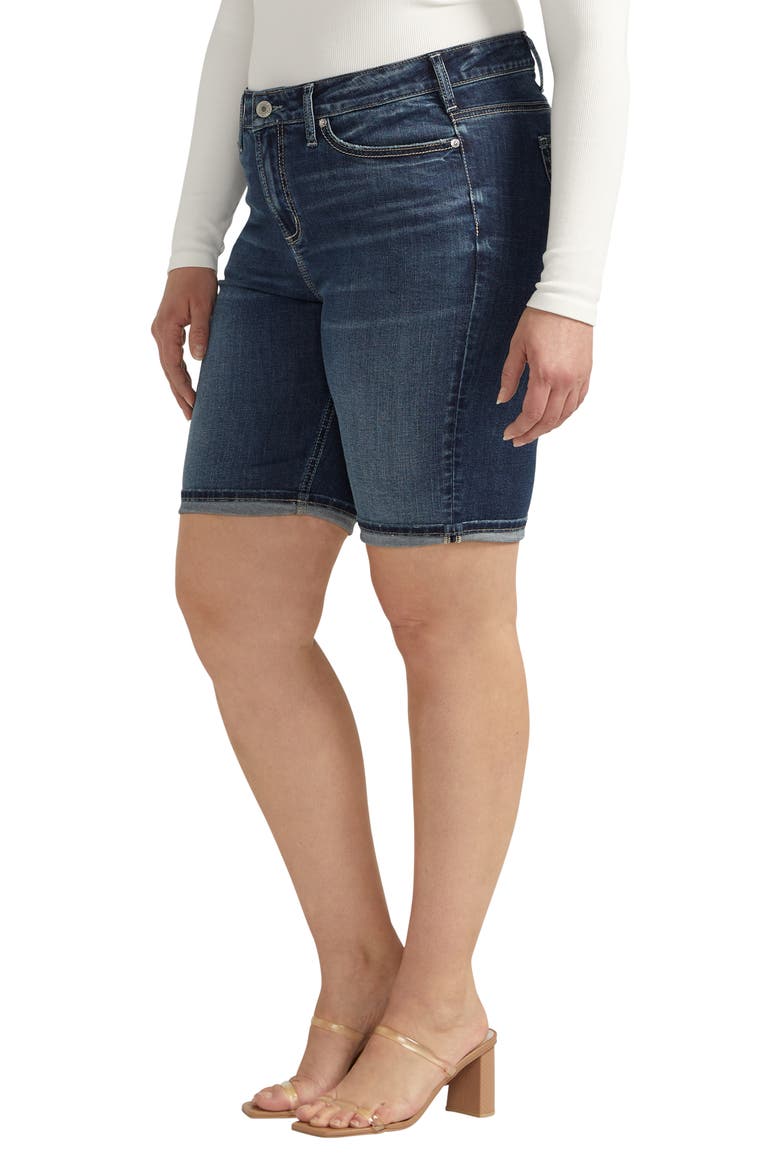 Suki Luxe Stretch Roll Cuff Denim Bermuda Shorts, Alternate, color, INDIGO