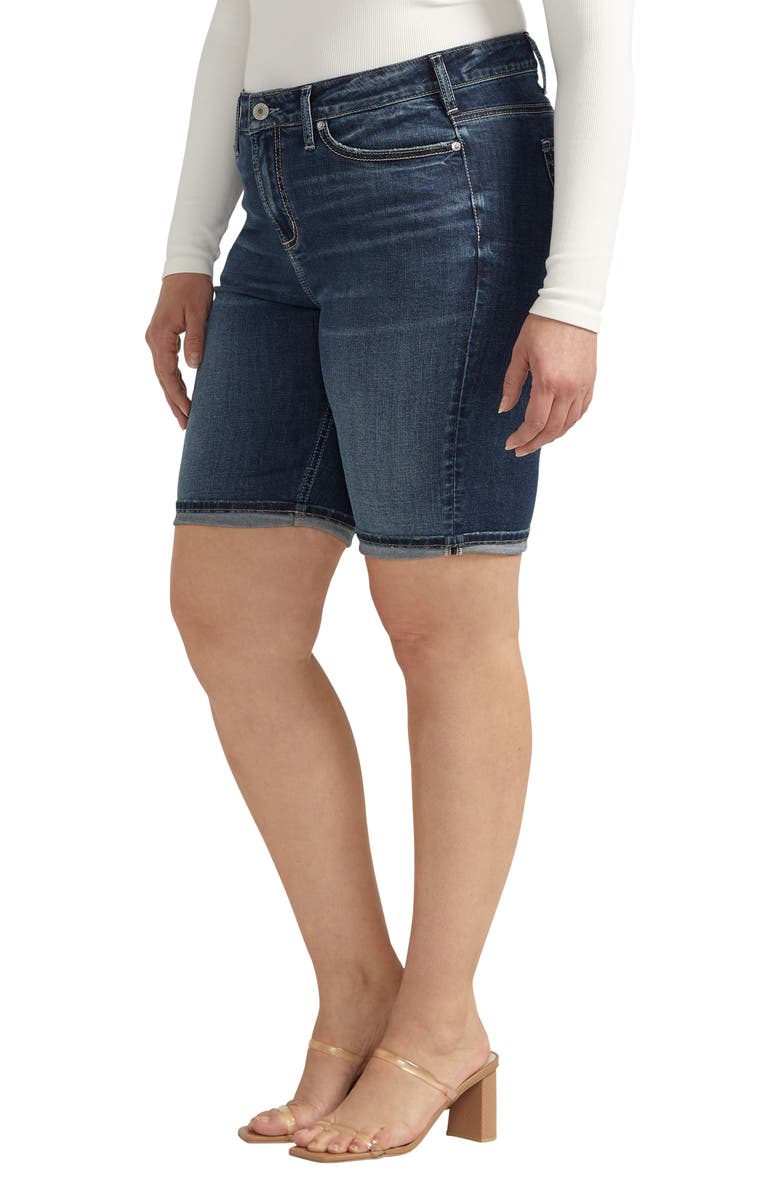 Silver Jeans Co. Suki Luxe Stretch Roll Cuff Denim Bermuda Shorts, Alternate, color, Indigo