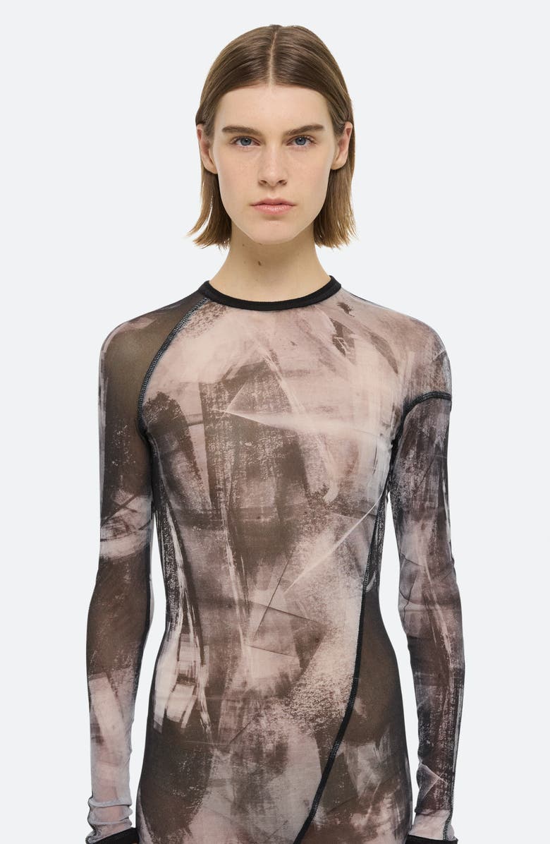 Helmut Lang Twisted Print Long Sleeve Sheer Mesh Minidress, Alternate, color, 