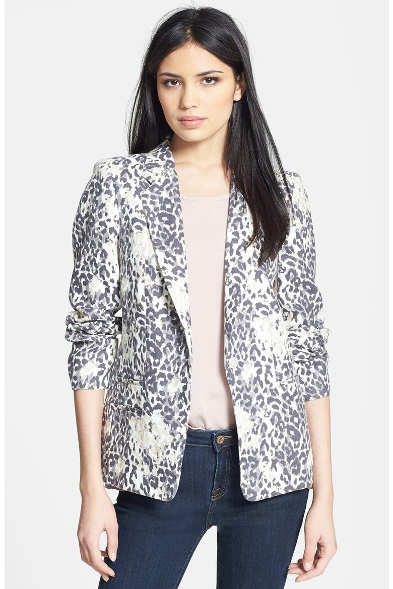 'Mehira' Animal Print Linen Blazer, Main, color, STEEL