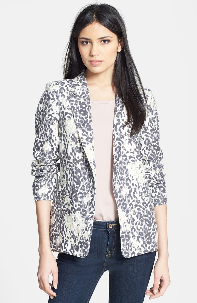 Joie 'Mehira' Animal Print Linen Blazer, Main, color, Steel