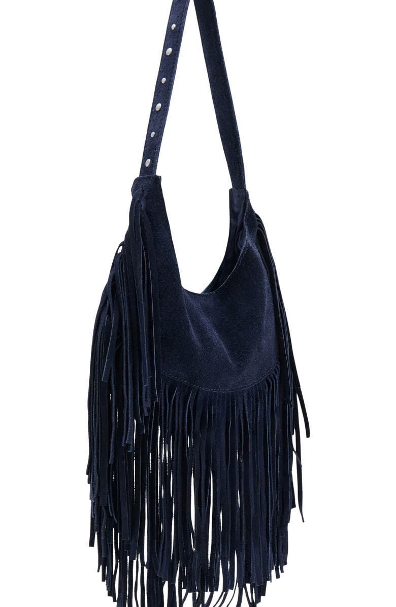 MANGO TEEN Fringe Suede Shoulder Bag, Main, color, Blue