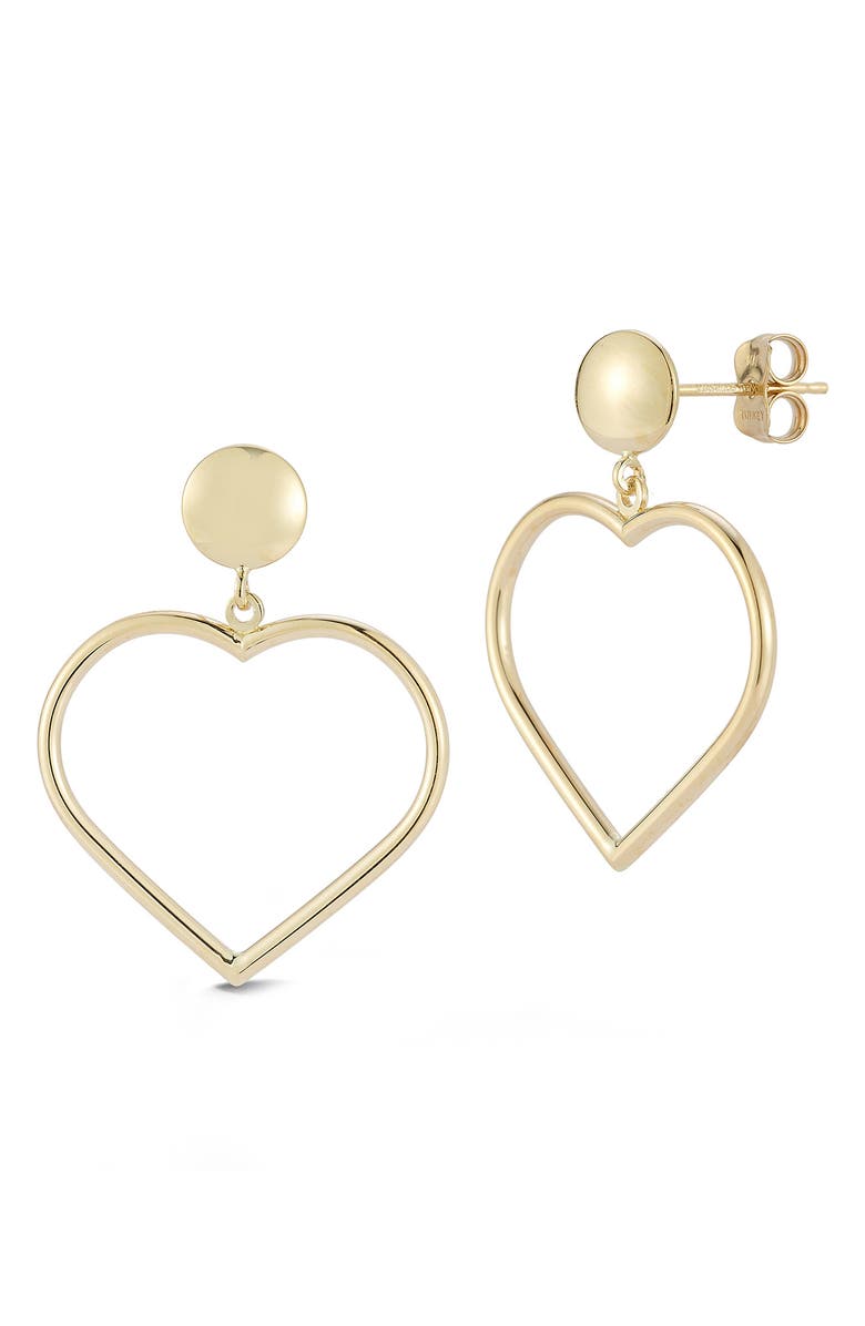 Ember Fine Jewelry 14K Yellow Gold Open Heart Drop Earrings, Main, color,