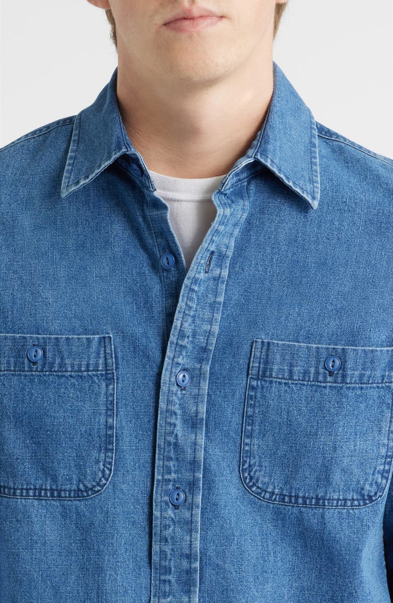 Schott NYC Cotton Denim Button-Up Work Shirt, Alternate, color, Light Indigo