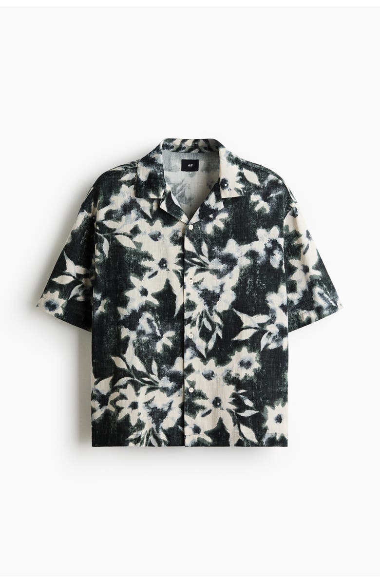 H&M Relaxed Fit Resort Shirt, Main, color, Black/Floral