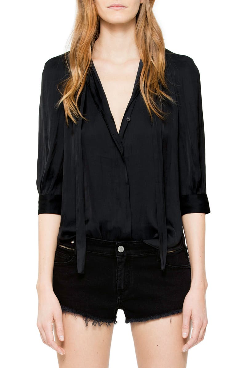 Zadig & Voltaire Tie Neck Satin Blouse, Main, color, 