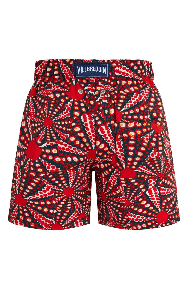 Vilebrequin Kids' Oursinades Stretch Swim Shorts, Alternate, color, Coquelicot