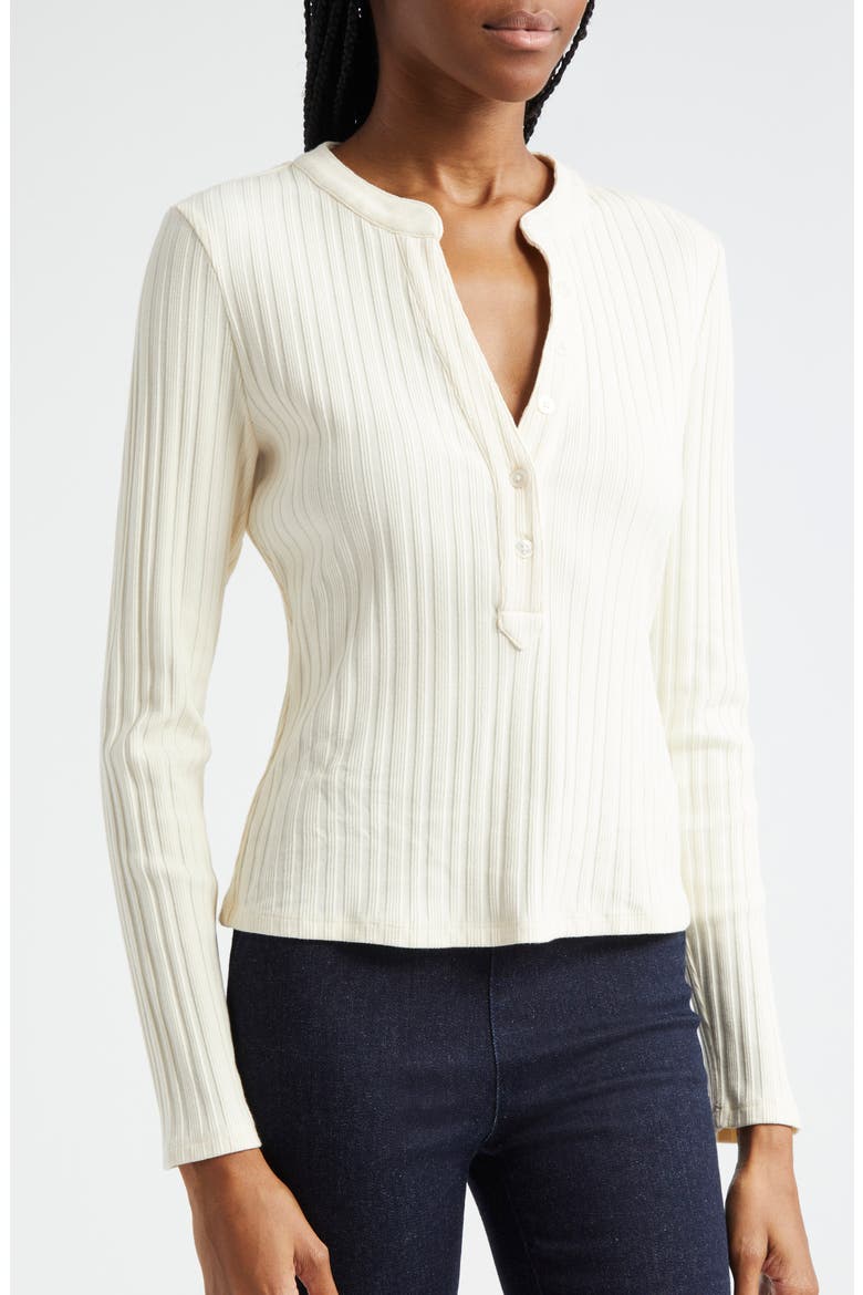 Jocelyn V-Neck Rib Cotton Top, Alternate, color, IVORY