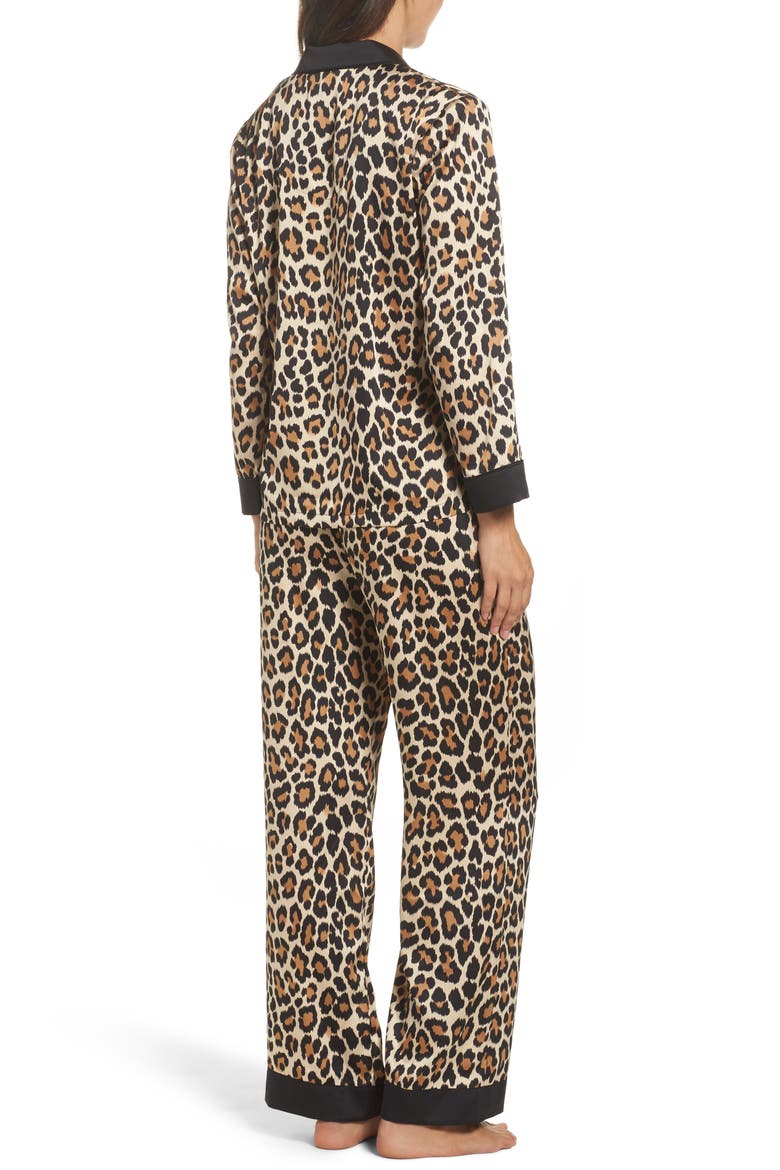 kate spade new york leopard print charmeuse pajamas & sleep mask, Alternate, color, BROWN ANIMAL