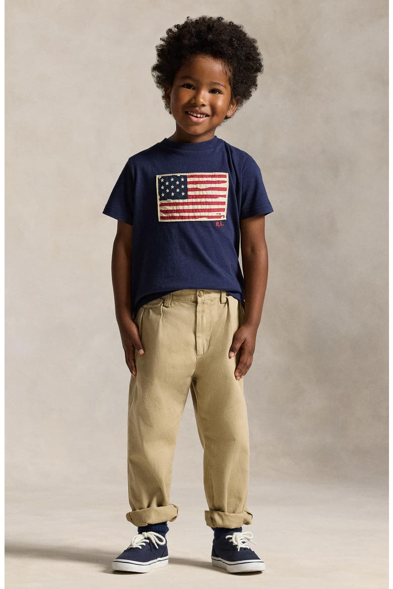 Kids' American Flag Appliqué Cotton T-Shirt, Alternate, color, CRUISE NAVY