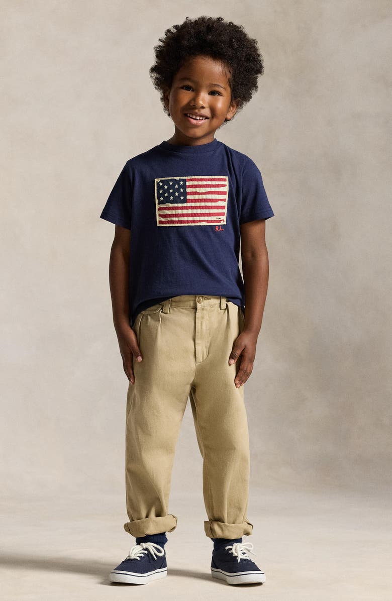 Polo Ralph Lauren Kids' American Flag Appliqué Cotton T-Shirt, Alternate, color, Cruise Navy