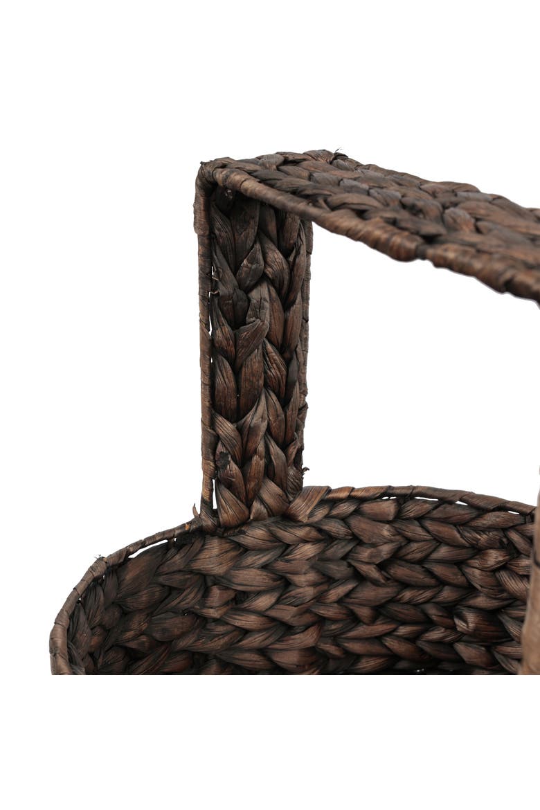 Riverbend Coastal Handwoven Water Hyacinth 3-Tier Round Basket Freestanding Storage Tower Stand with Top Handle, Alternate, color, Brown