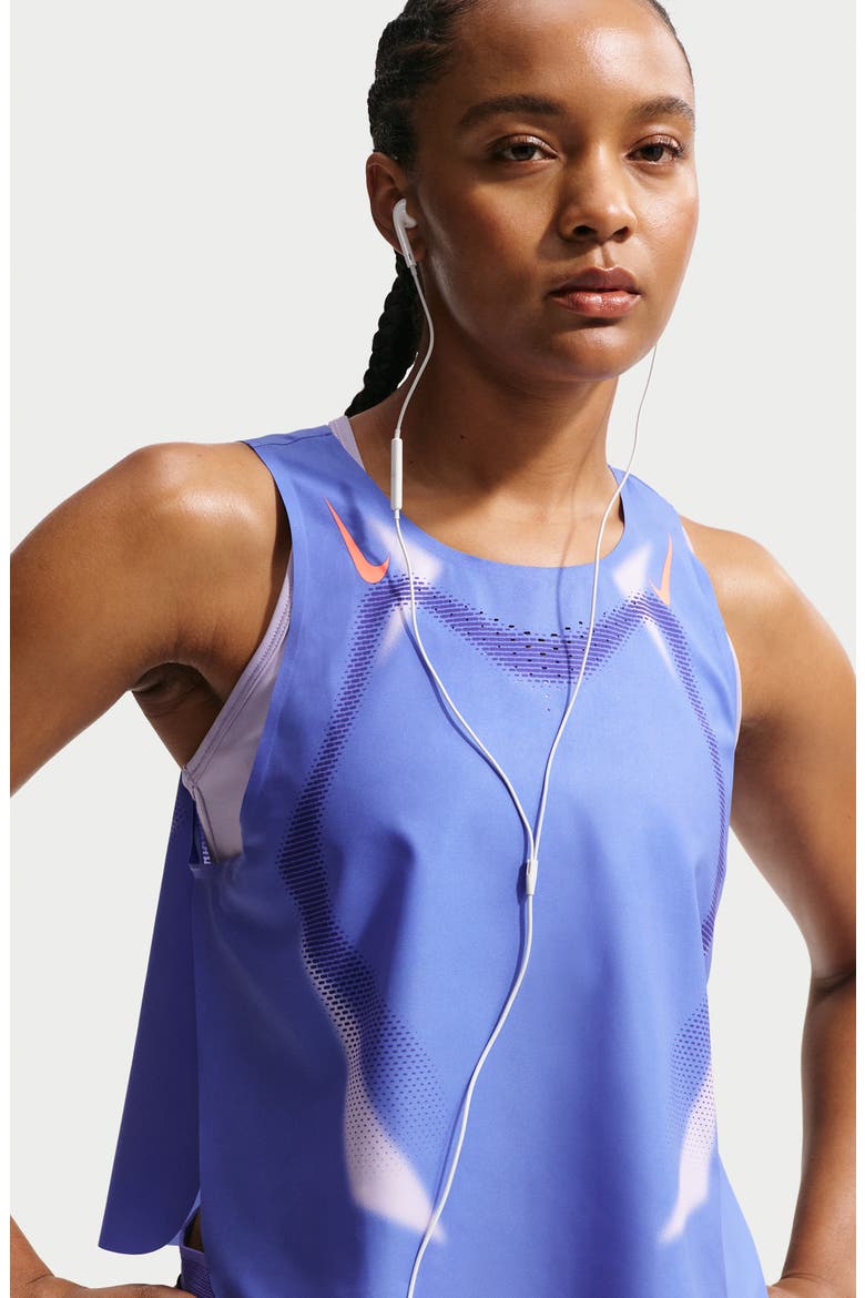 <p>AeroSwift Dri-FIT ADV Crop Running Tank</p>, Alternate, color, SAPPHIRE/ HOT LAVA/ HOT LAVA