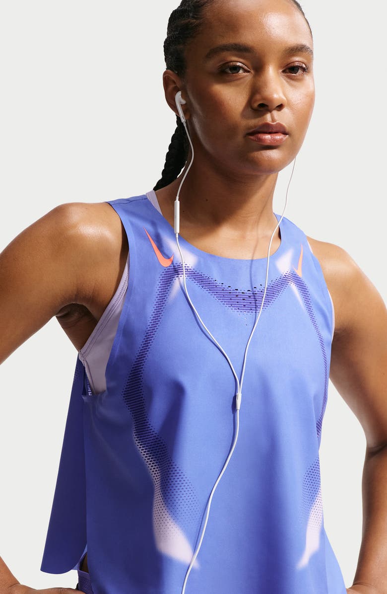 Nike <p>AeroSwift Dri-FIT ADV Crop Running Tank</p>, Alternate, color, Sapphire/ Hot Lava/ Hot Lava